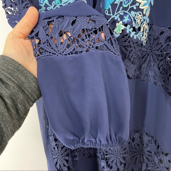 CURATIONS Boho Embroidered Lace Tunic with Balloon 3/4 Sleeves XL - Picture 6 of 9